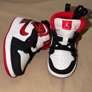Nike Kids Sneakers - Red, Black, and White Jordan's